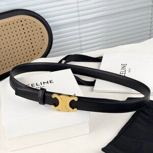 Celine Black Leather Belt with Gold Buckle